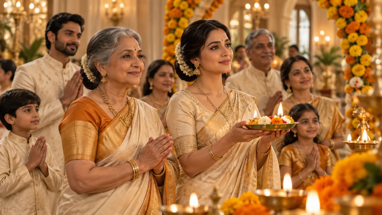 Artistic impression of generations sharing Maa's aarti