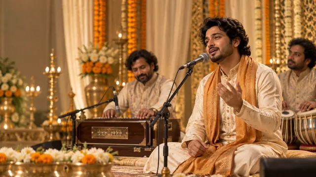 Artistic impression of a devotional singer with musicians