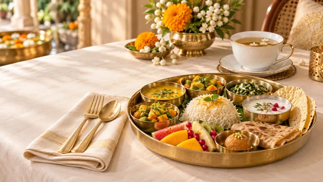 Artistic impression of a sattvic thali and tea served with care