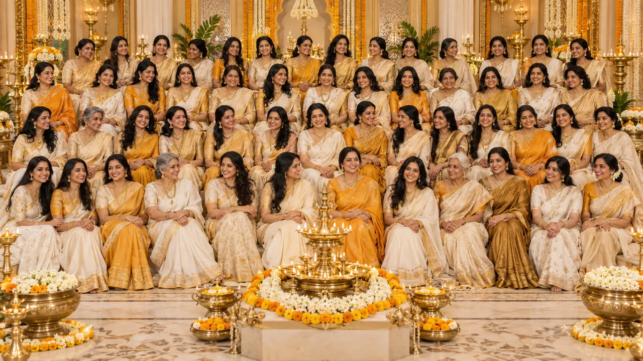 Artistic impression of a women's circle gathered for Maa's celebration